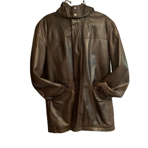 Danier Men's Dark Brown Leather Jacket w/detachable hood.Size 40/Medium - Picture 1 of 16